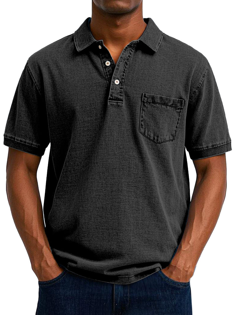 T-shirt estiva uomo con colletto, bottoni e tasca