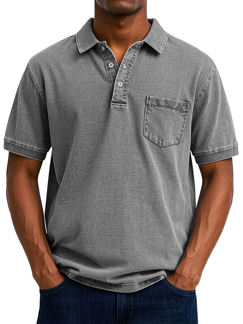 T-shirt estiva uomo con colletto, bottoni e tasca