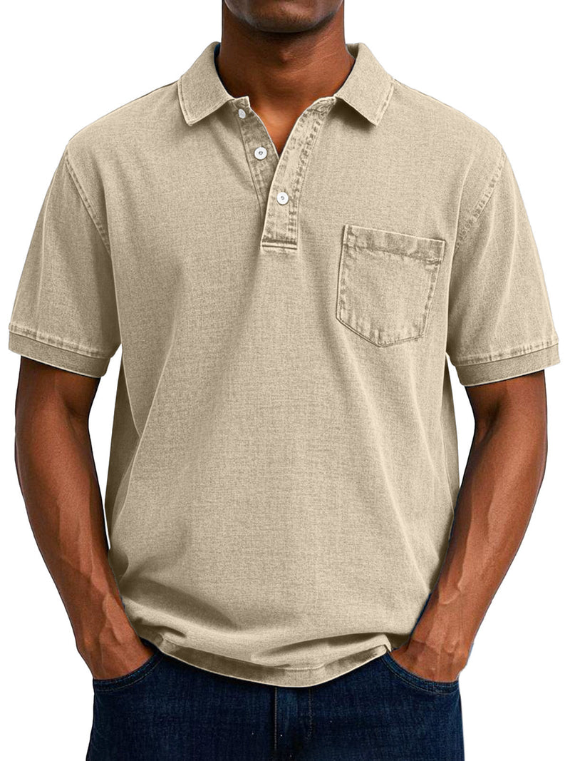 T-shirt estiva uomo con colletto, bottoni e tasca