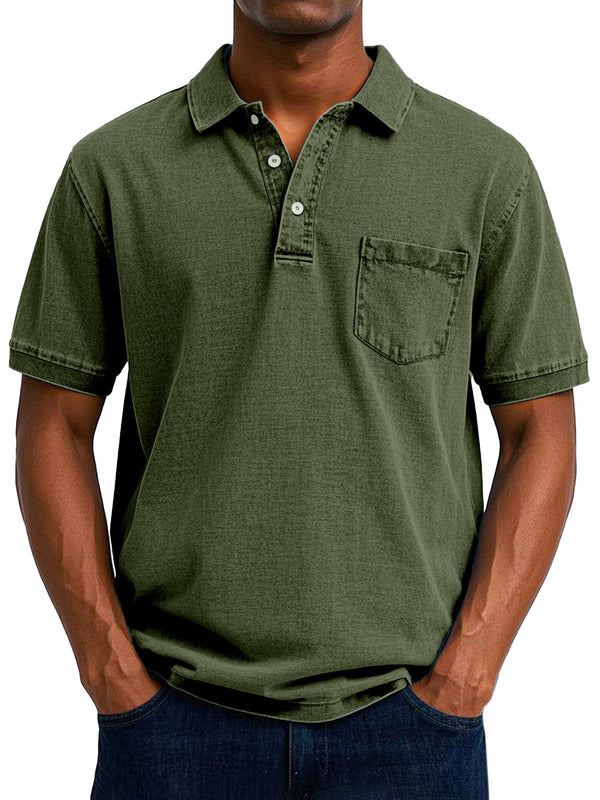 T-shirt estiva uomo con colletto, bottoni e tasca