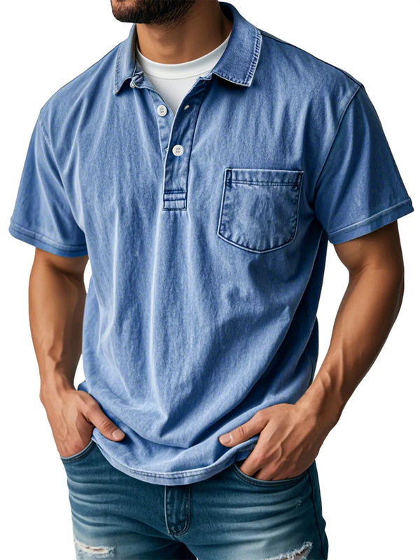 T-shirt estiva uomo con colletto, bottoni e tasca